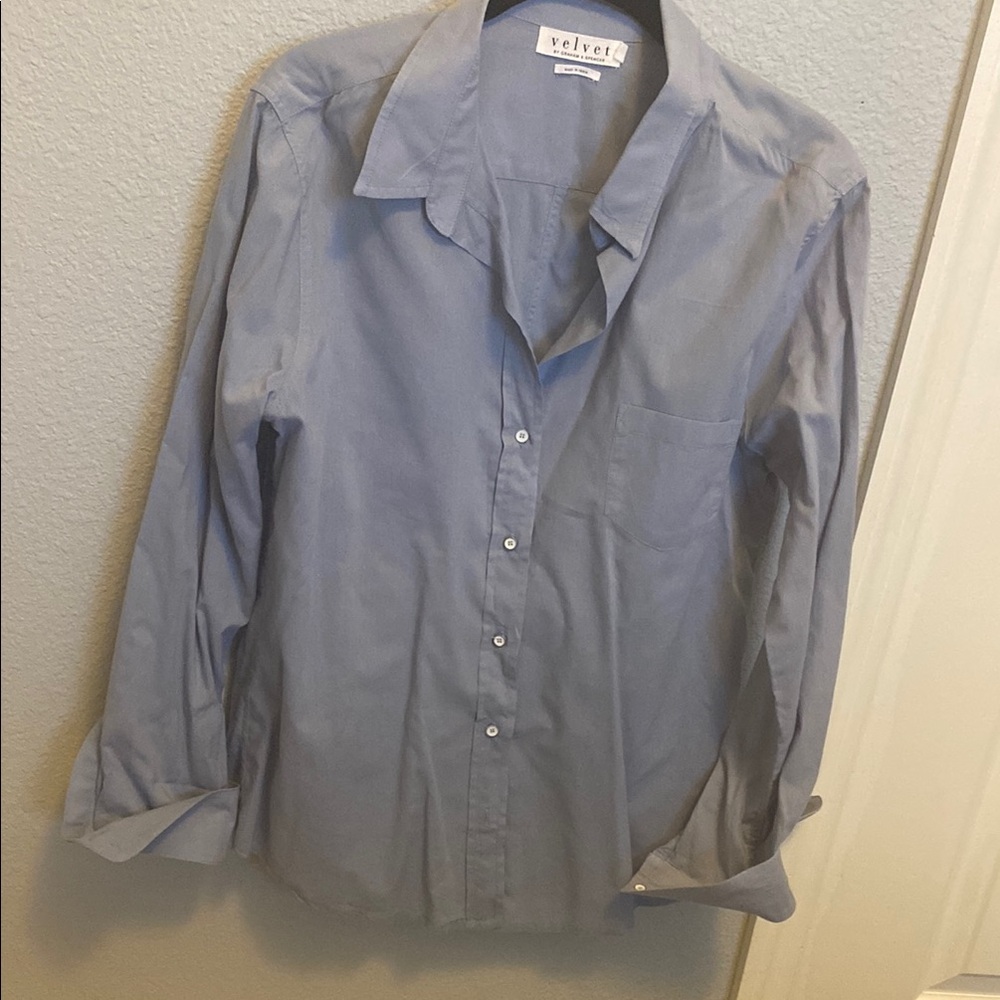 Velvet Blue Blouse Classic Button-Up